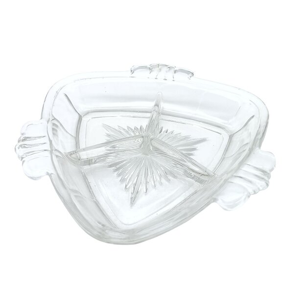 Vintage Clear Glass Divided Serving Dish ith Triangle Starburst Design - Picture 3 of 4